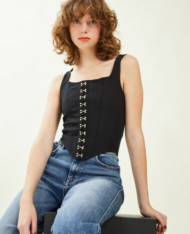 Top à bretelles façon corset noir - Pimkie
