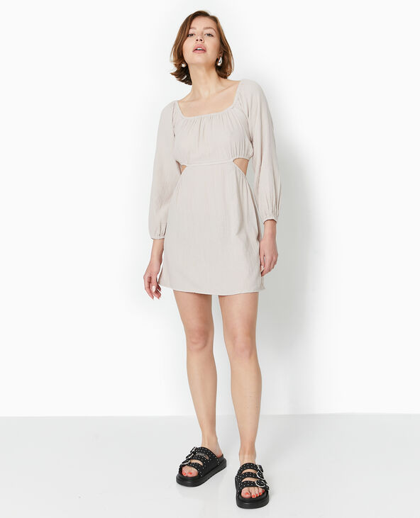 Robe courte en gaze de coton avec cut out gris clair - Pimkie