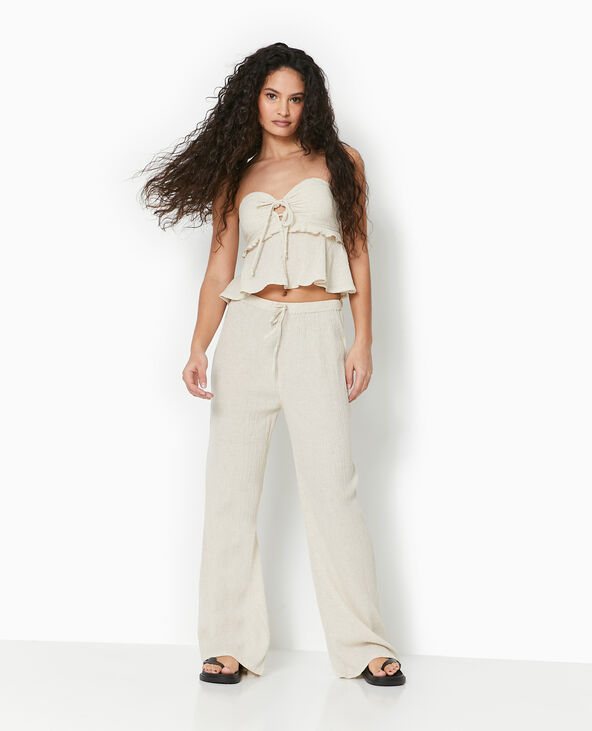 Pantalon large en tissu effet froissé blanc - Pimkie