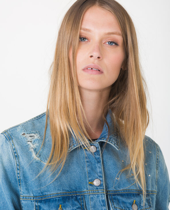 Veste en jean destroy bleu foncé - Pimkie