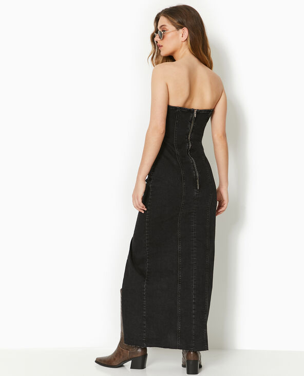 Robe bustier longue en jean stretch noir - Pimkie