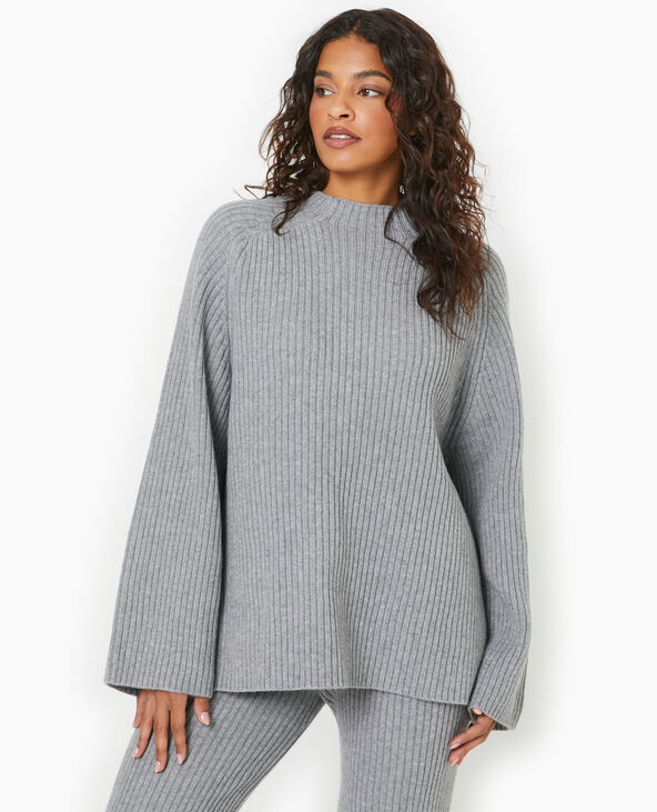 Pull oversize en maille côtelée gris chiné - Pimkie