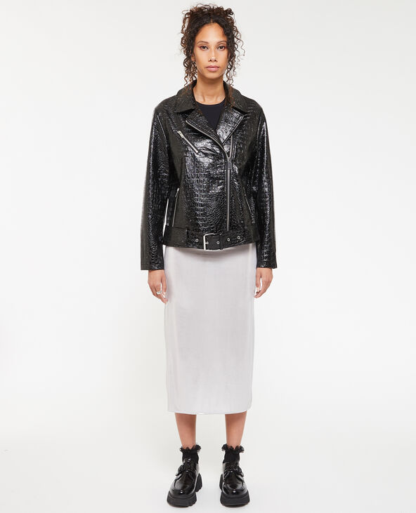 Blouson motard en vinyle effet croco noir - Pimkie