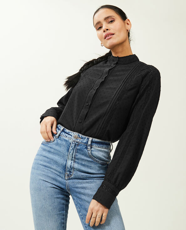 Blouse dentelle et plumetis noir - Pimkie