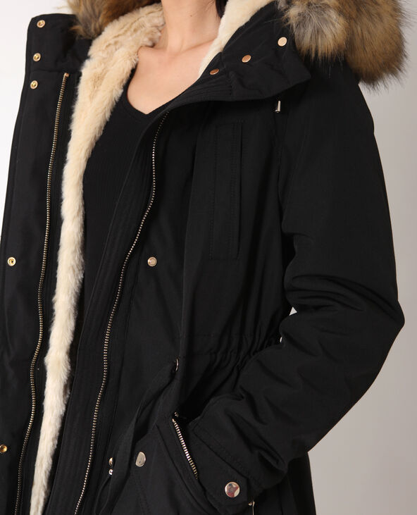 Parka longue avec fausse fourrure noir - Pimkie
