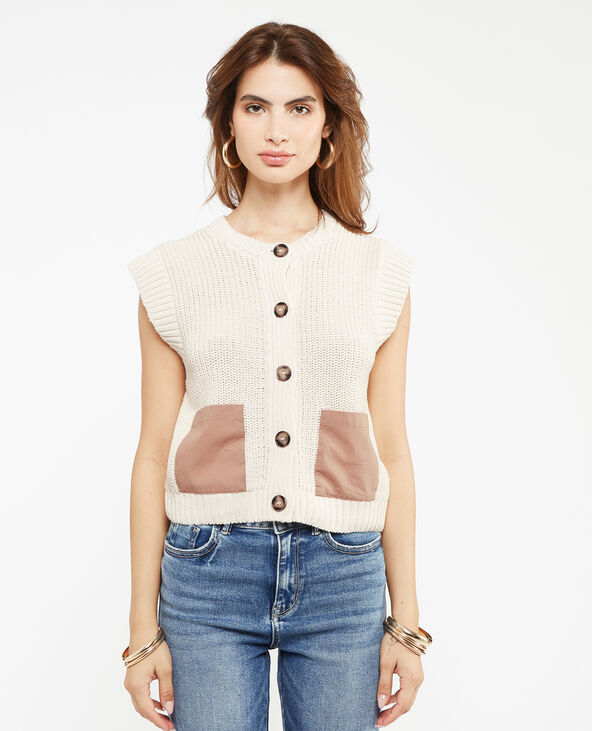 Gilet sans manche avec poches contrastées beige - Pimkie