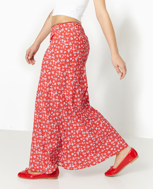 Jupe longue en tissu fluide motif fleurs rouge - Pimkie