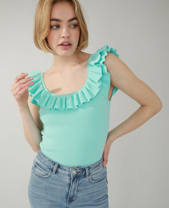 Top volanté bleu turquoise - Pimkie