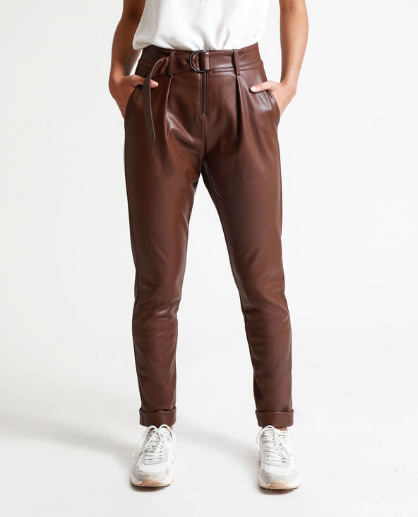 Pantalon simili marron discount
