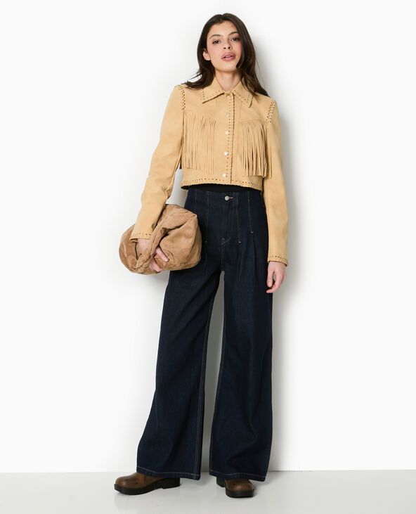 Veste western courte en suédine avec franges beige - Pimkie