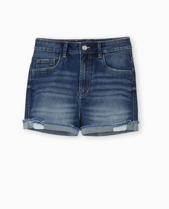 Short en jean stretch avec bas coupés bleu - Pimkie