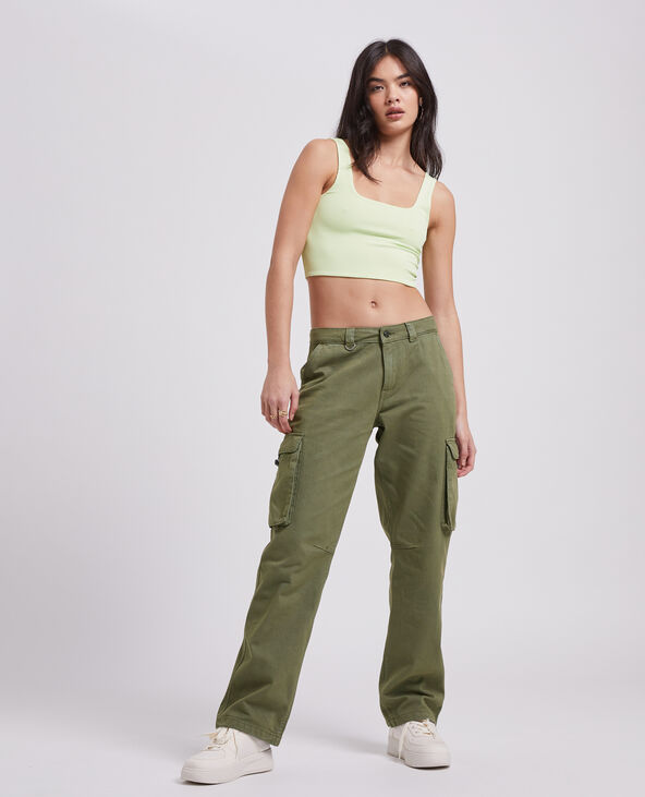 Pantalon droit cargo taille basse vert kaki - Pimkie