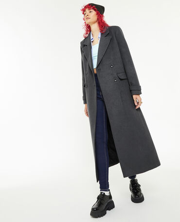 Manteau long cintré effet laine