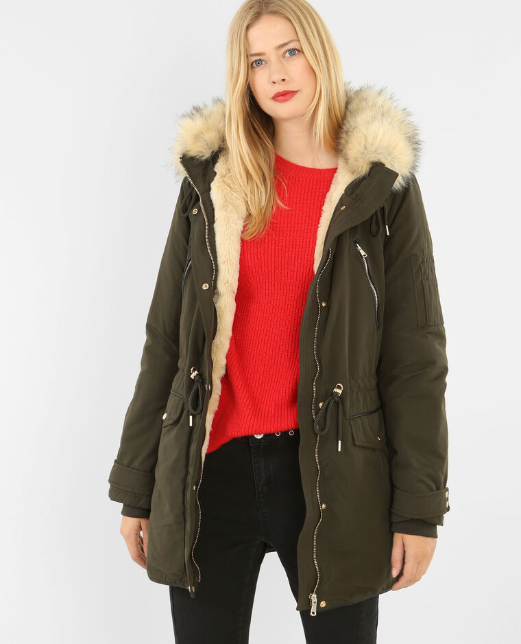 parka femme kaki col fourrure