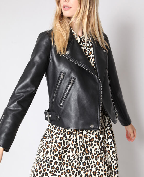 Blouson biker simili cuir noir - Pimkie
