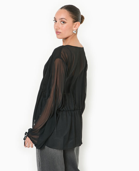 Blouse en voile avec lien à nouer noir - Pimkie