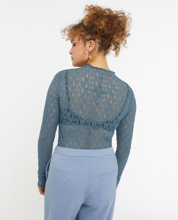 Top col montant en dentelle bleu - Pimkie