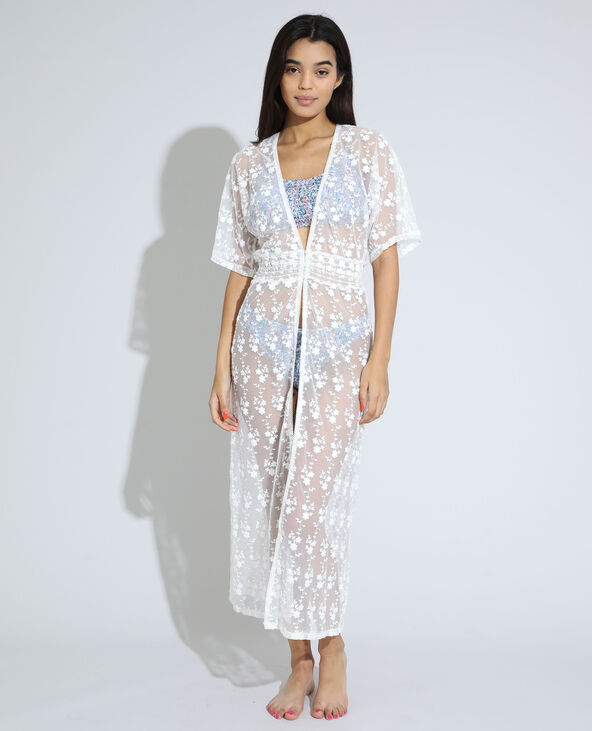 Robe longue transparente brodée blanc - Pimkie