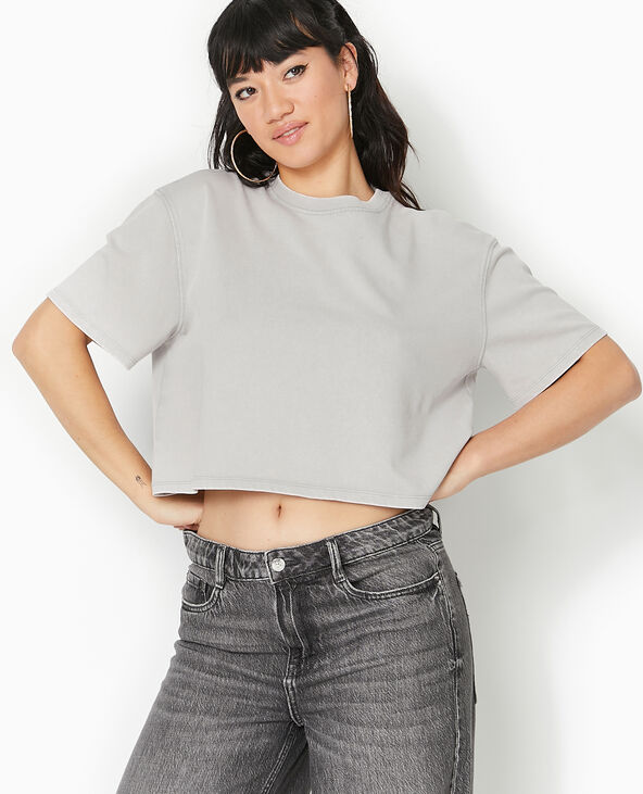 T-shirt court en coton épais effet délavé gris clair - Pimkie