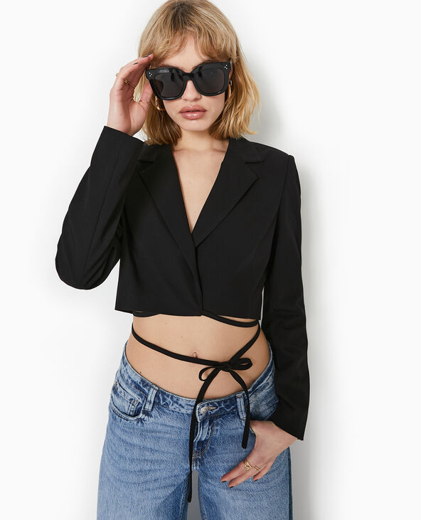 Veste cropped avec liens à nouer noir - Pimkie