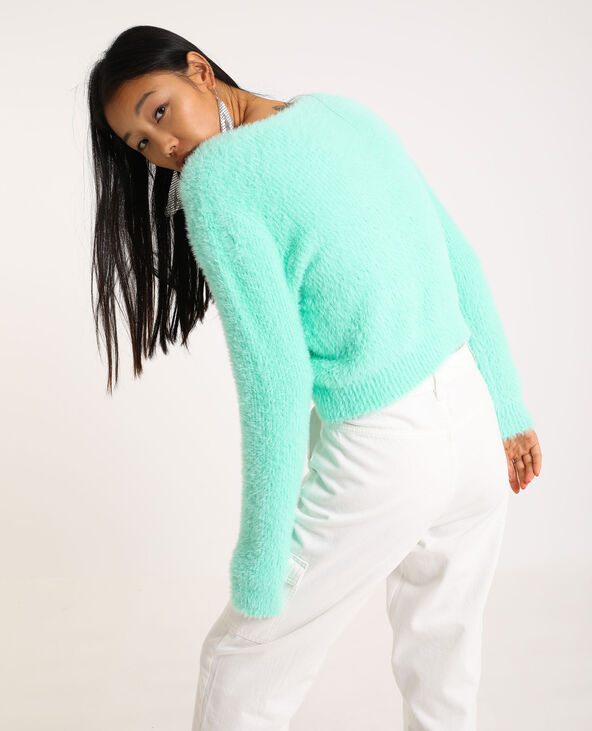 Gilet fluffy à col V vert clair - Pimkie