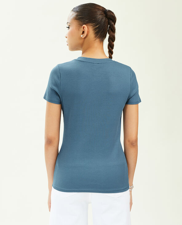 Top maille côtelée bleu - Pimkie