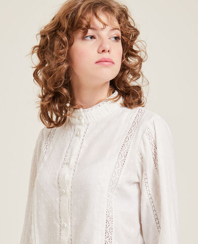 Blouse dentelle et plumetis blanc - Pimkie
