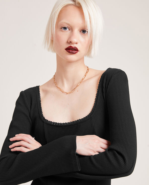 Robe côtelée manches longues noir - Pimkie