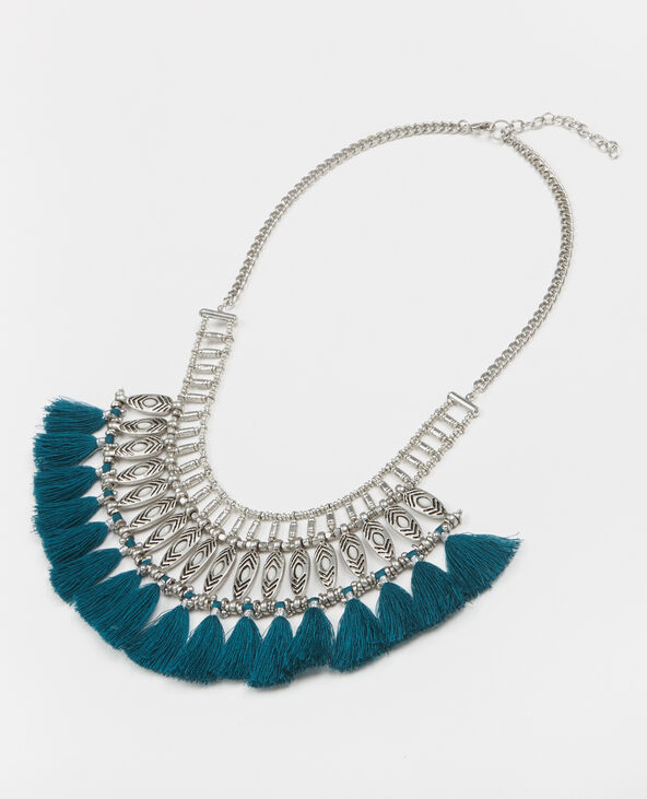 Collier plastron à pompons argenté - Pimkie
