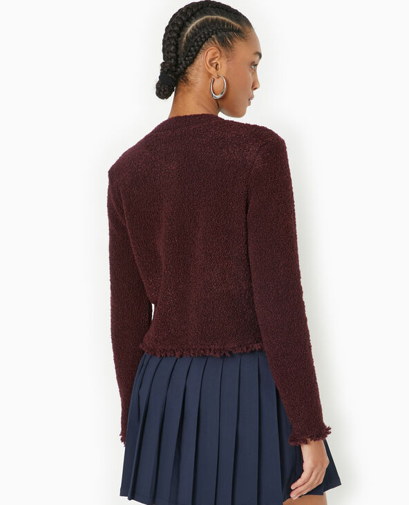 Gilet droit en maille bouclette avec boutons dorés bordeaux - Pimkie