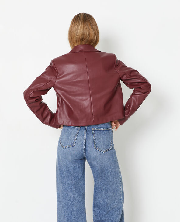 Veste courte en simili cuir avec col Claudine bordeaux - Pimkie