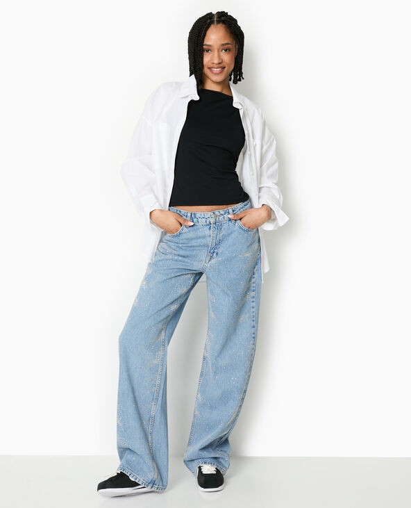 Jean droit avec clous effet strass bleu - Pimkie