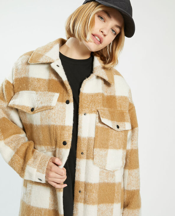 Manteau long oversize a carreaux avec laine
