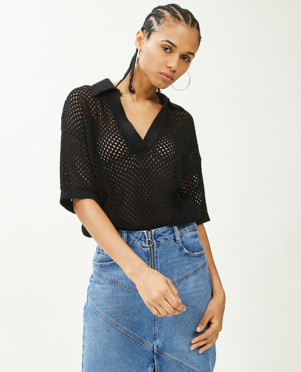 Top col polo maille ajourée noir - Pimkie