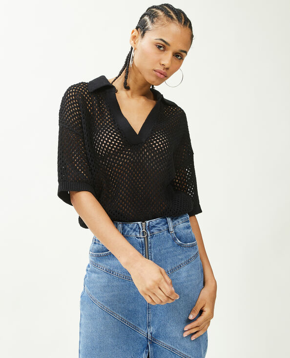 Top col polo maille ajourée noir - Pimkie