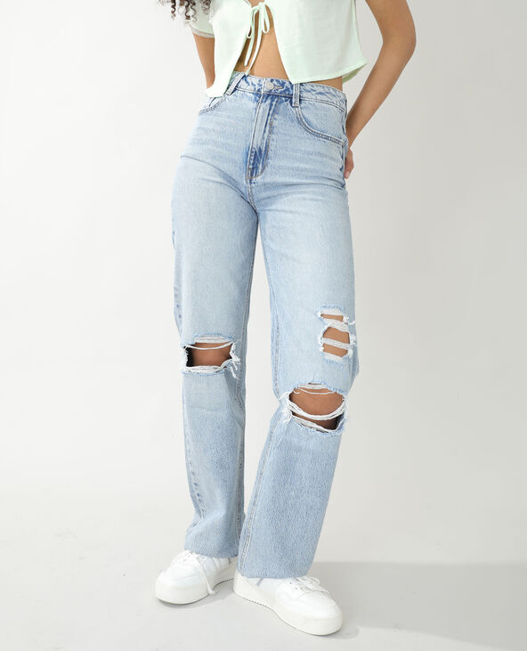 Jean straight high waist destroy bleu clair - Pimkie