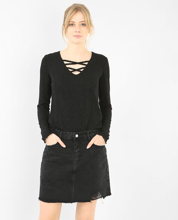 T-shirt encolure croisée noir - Pimkie