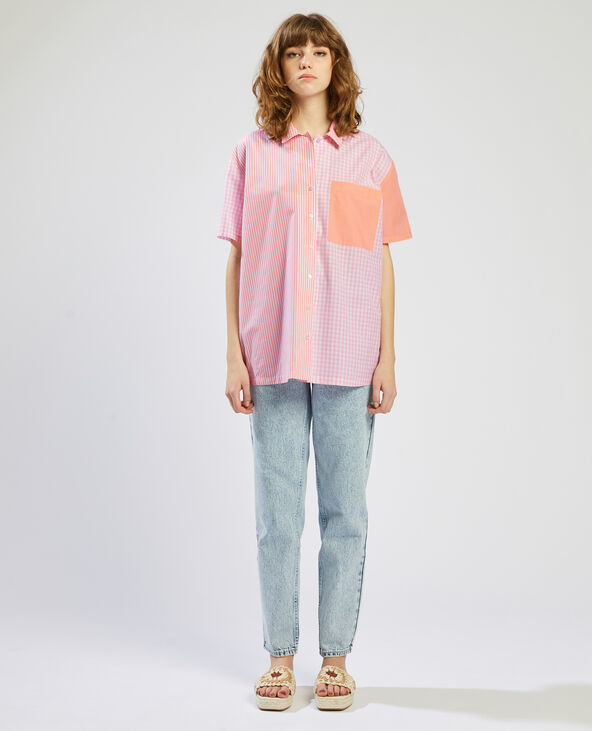 Chemise à motif vichy et rayures orange - Pimkie