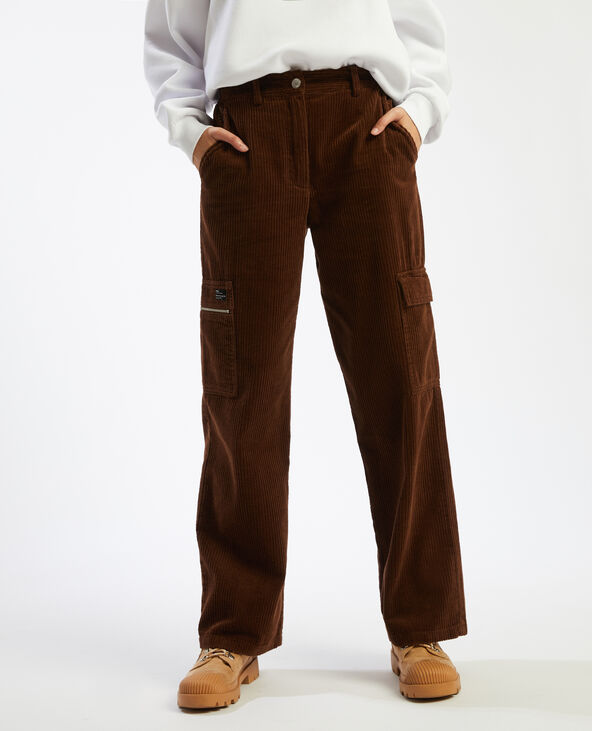 Pantalon large en velours côtelé marron - Pimkie