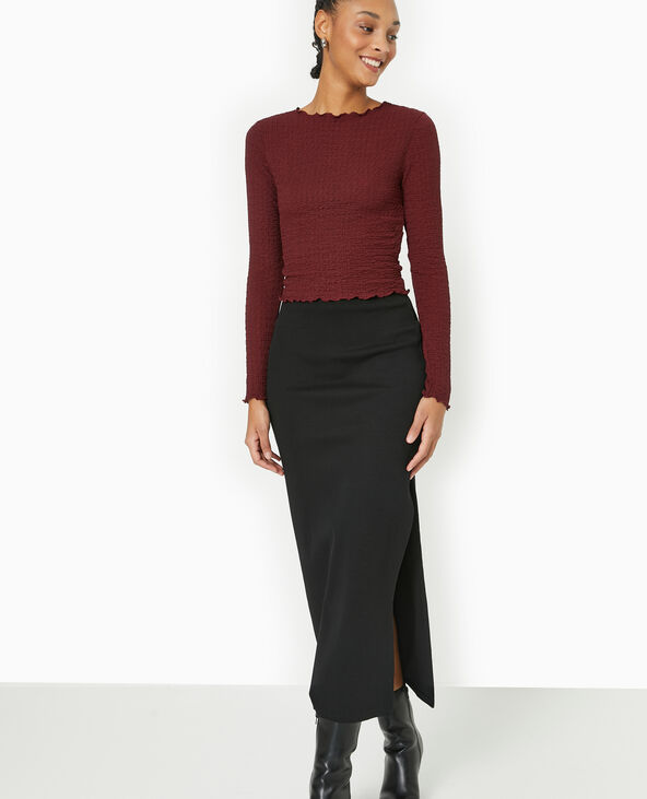 Top manches longues en tissu reliéfé bordeaux - Pimkie