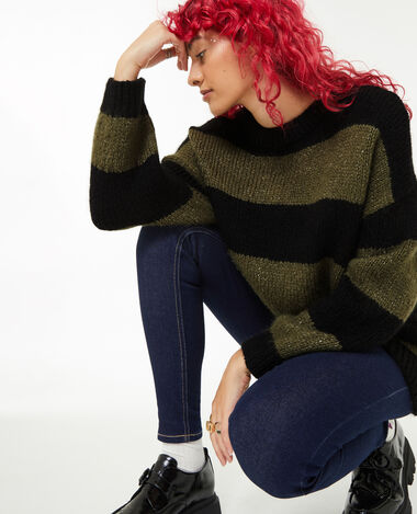 Pull oversize à rayures vert kaki - Pimkie