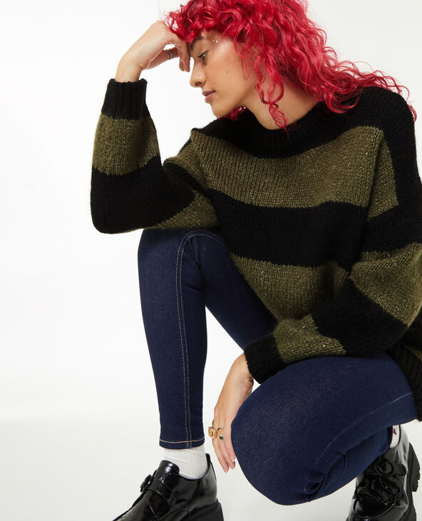 Pull oversize à rayures vert kaki - Pimkie