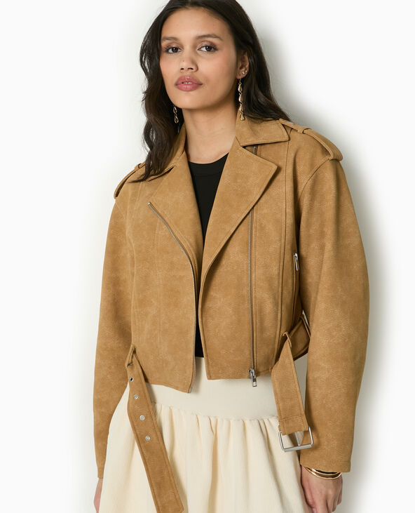 Veste biker en suédine beige - Pimkie