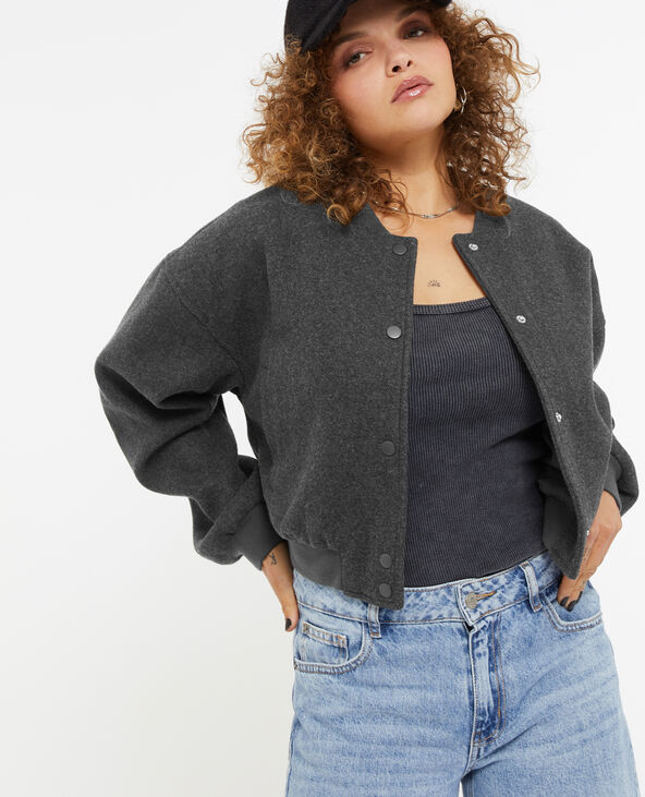 Blouson bomber façon drap de laine gris foncé - Pimkie