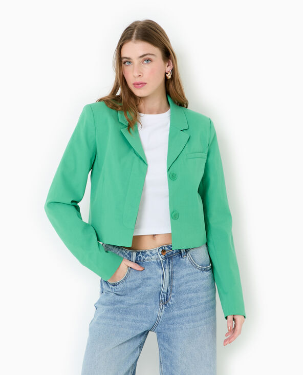 Veste courte avec boutons sous patte vert - Pimkie