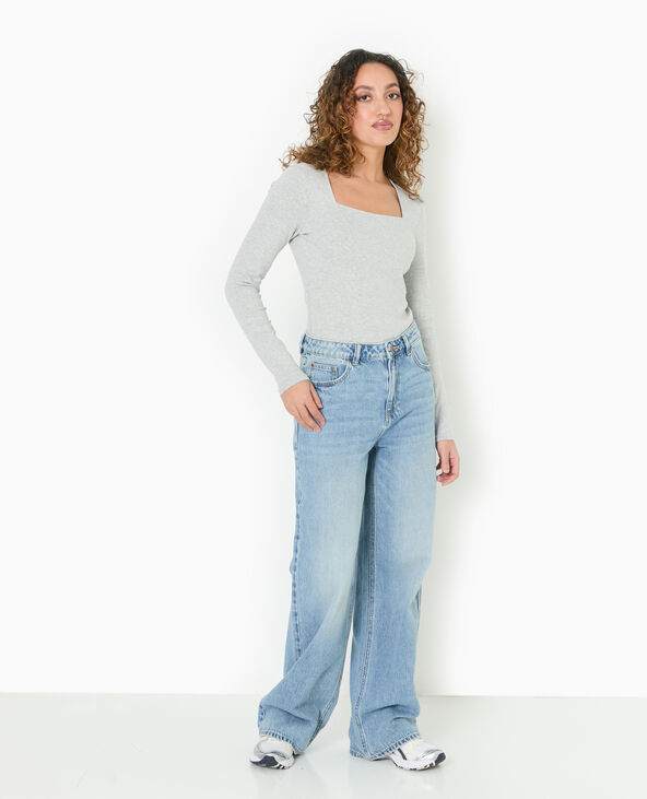 Body manches longues encolure carrée gris chiné - Pimkie