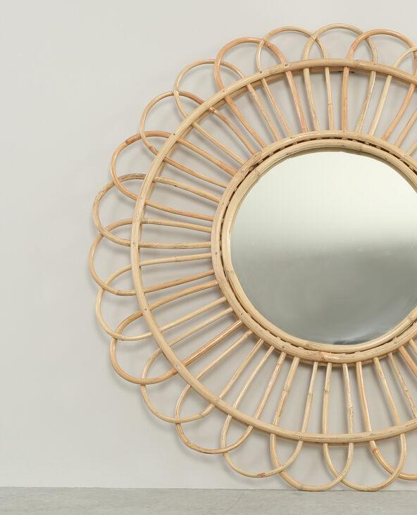 Miroir rond en rotin beige - Pimkie