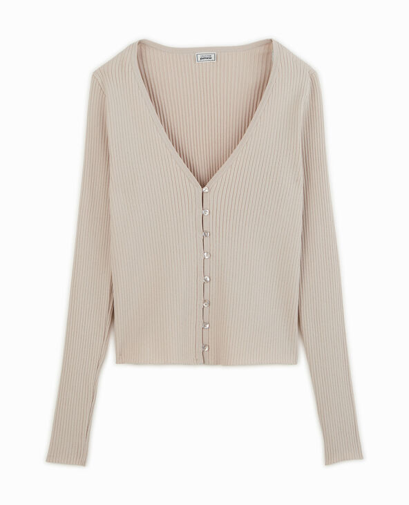 Gilet fin en maille côtelée beige - Pimkie