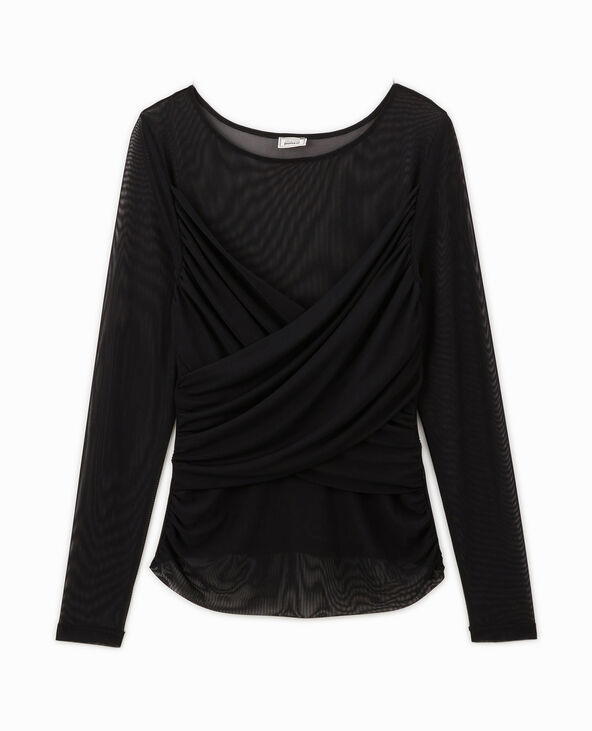 Top en tulle avec drapé croisé noir - Pimkie