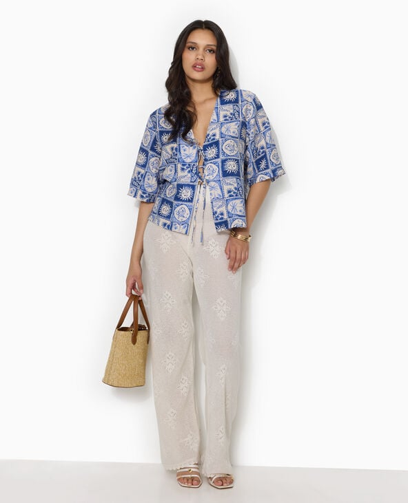 Chemise manches courtes avec liens à nouer bleu - Pimkie